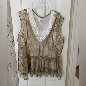 Anthropologie Double Layer Boho Sleeveless V-Neck Peplum Top